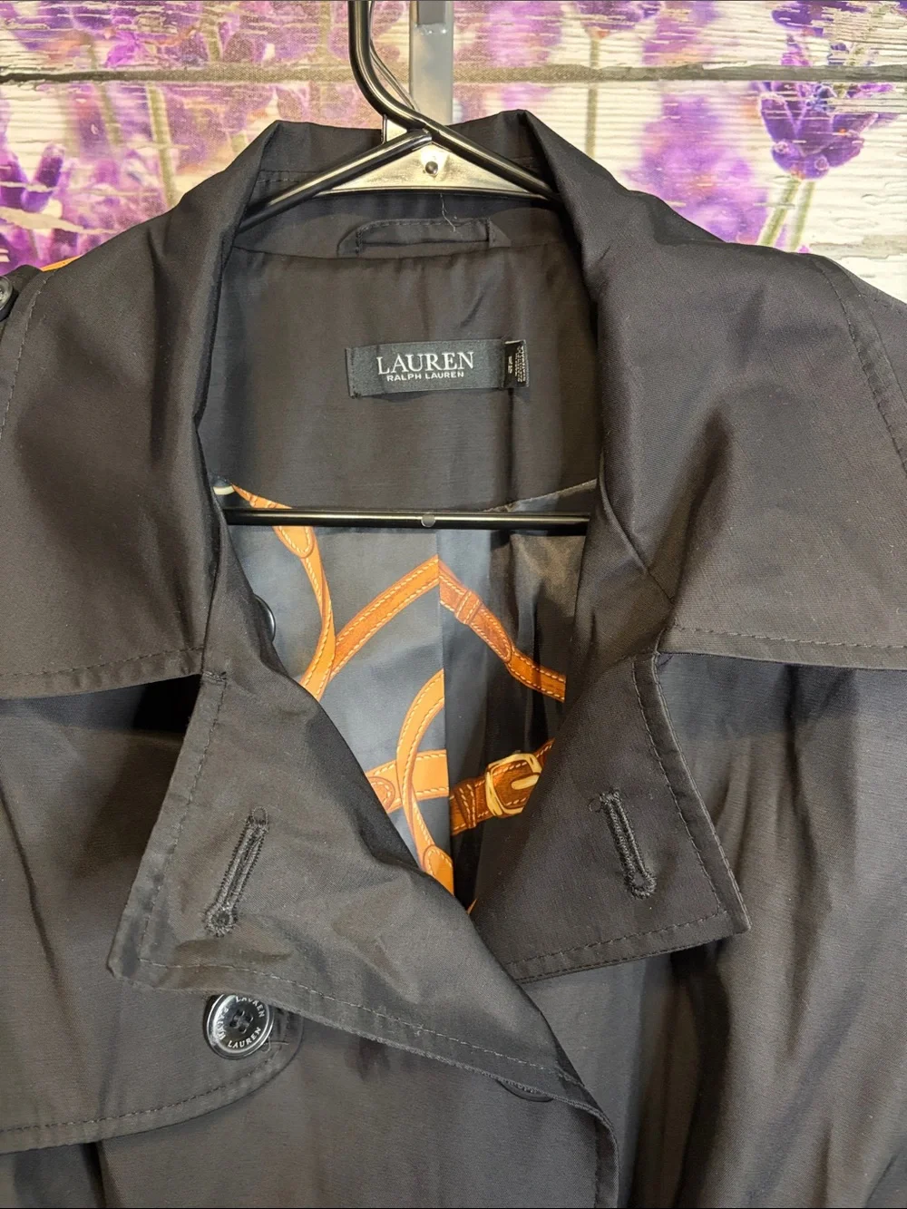 Lauren Ralph Lauren Black Double-Breasted Trench with Belt Size XL NWT